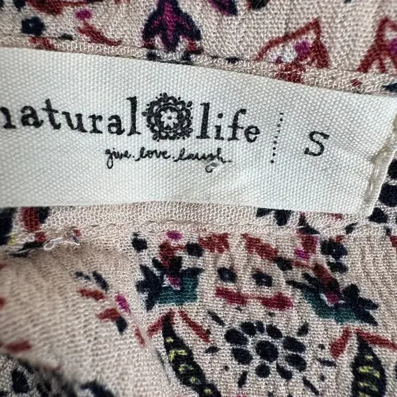 Natural Life Cream Floral Boho Chic Button Down Top Small- Cottagecore - Picture 10 of 10